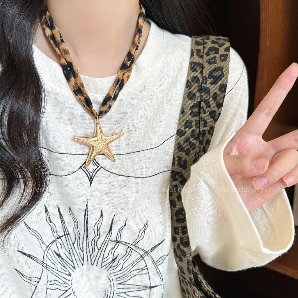 Maillard Brown Leopard  Silk Scarf Starfish Lumequs by Excidious