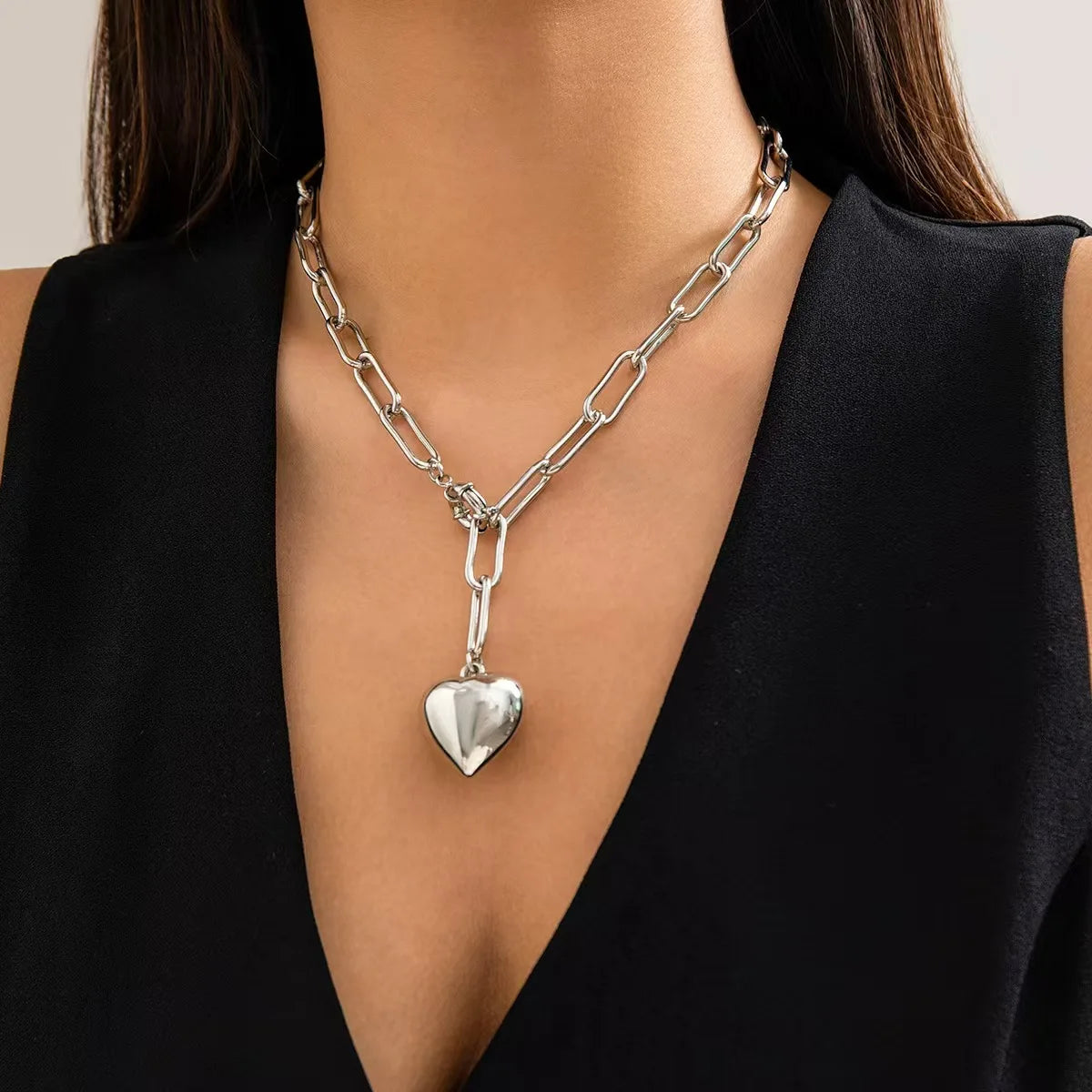 Big Ball Beaded Chain with Dmulti-layer Heart Pendant Necklace for Women Trendy Ladies Beades Collar on Neck Accessories Gift