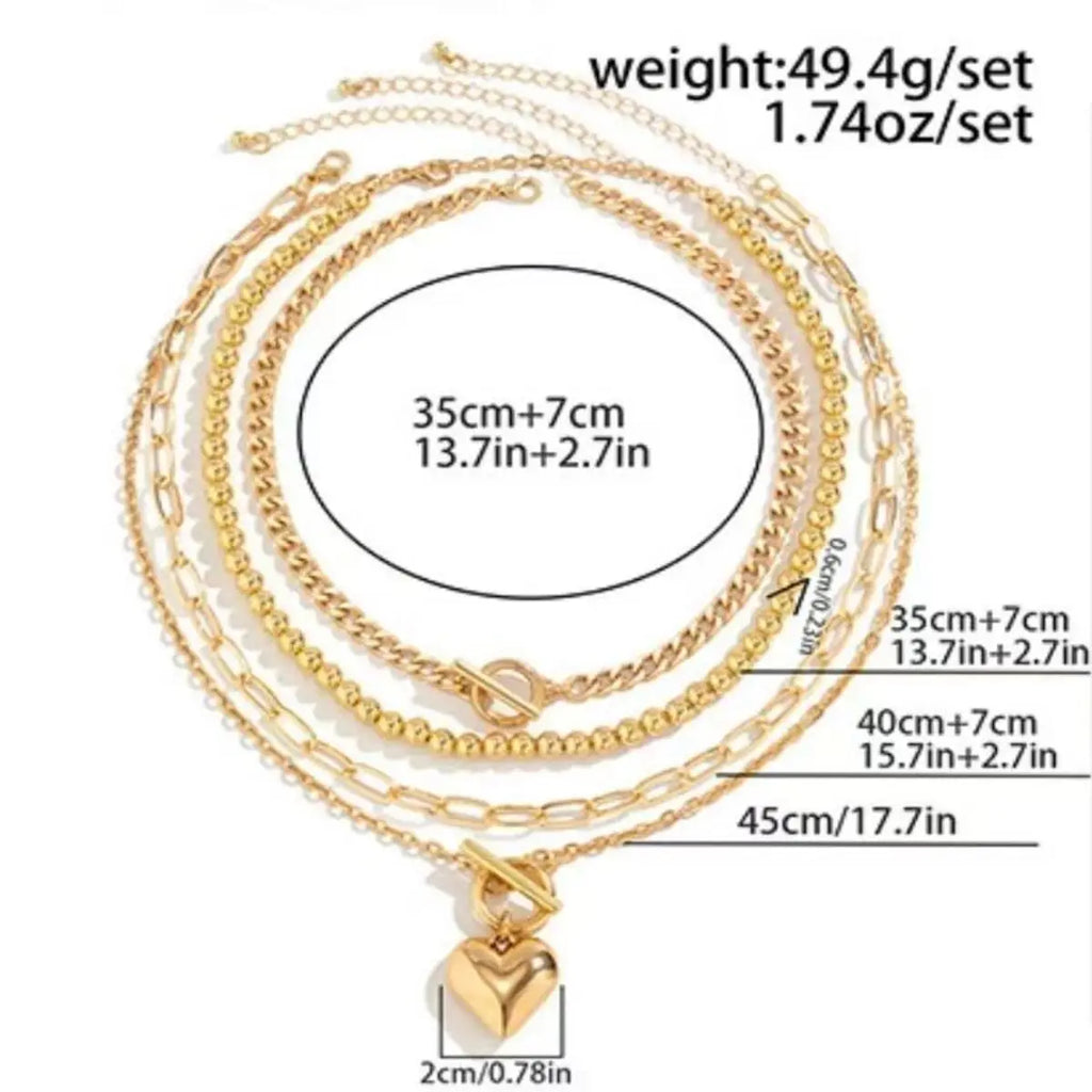 Big Ball Beaded Chain with Dmulti-layer Heart Pendant Necklace for Women Trendy Ladies Beades Collar on Neck Accessories Gift