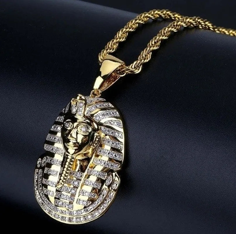Mysterious Vintage Egyptian Pharaoh Pendant Necklace Men's Ladies Hip-Hop Zircon Pendant Jewelry Gift