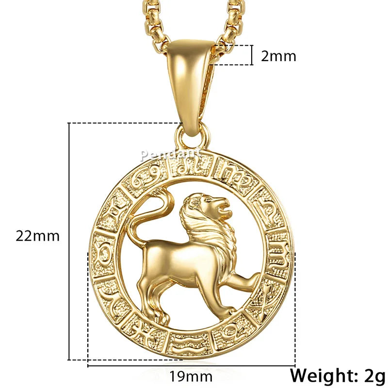 Men's Women's 12 Horoscope Zodiac Sign Gold Color Pendant Necklace Aries Leo Wholesale 12 Constellations Jewelry GPM24
