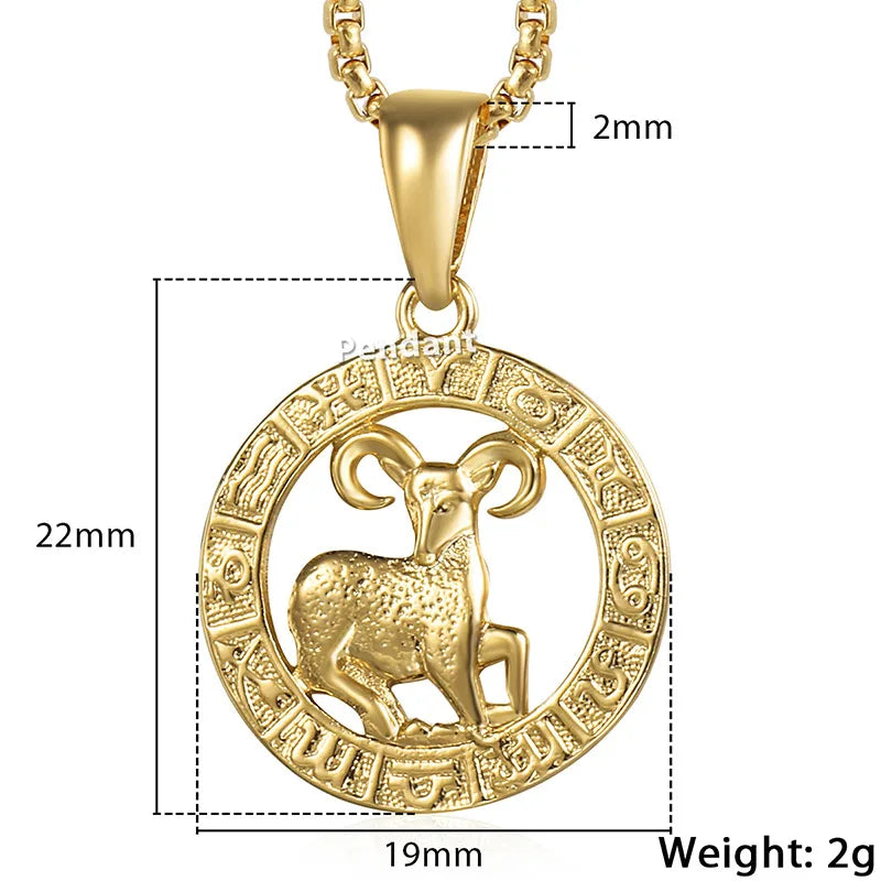 Men's Women's 12 Horoscope Zodiac Sign Gold Color Pendant Necklace Aries Leo Wholesale 12 Constellations Jewelry GPM24