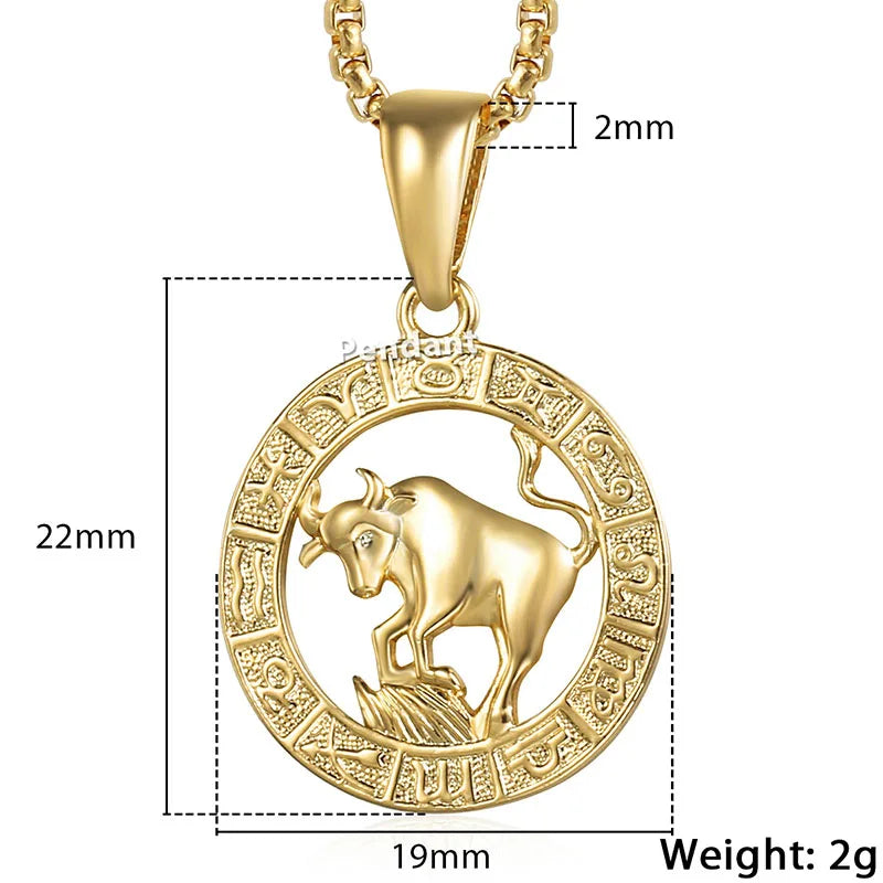 Men's Women's 12 Horoscope Zodiac Sign Gold Color Pendant Necklace Aries Leo Wholesale 12 Constellations Jewelry GPM24
