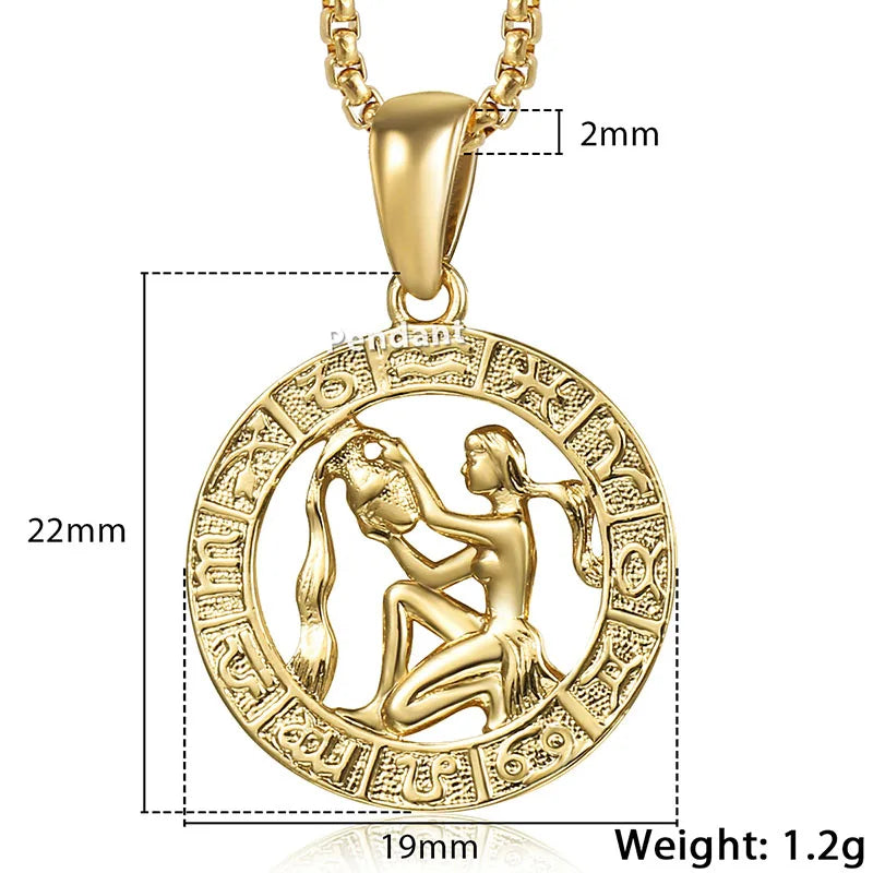Men's Women's 12 Horoscope Zodiac Sign Gold Color Pendant Necklace Aries Leo Wholesale 12 Constellations Jewelry GPM24