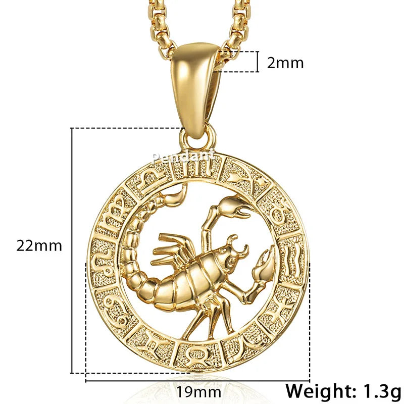 Men's Women's 12 Horoscope Zodiac Sign Gold Color Pendant Necklace Aries Leo Wholesale 12 Constellations Jewelry GPM24