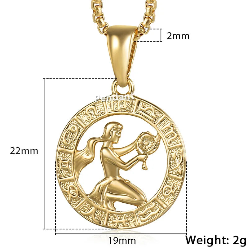 Men's Women's 12 Horoscope Zodiac Sign Gold Color Pendant Necklace Aries Leo Wholesale 12 Constellations Jewelry GPM24