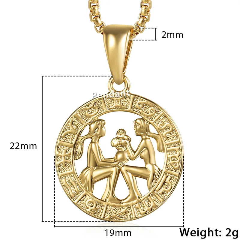 Men's Women's 12 Horoscope Zodiac Sign Gold Color Pendant Necklace Aries Leo Wholesale 12 Constellations Jewelry GPM24
