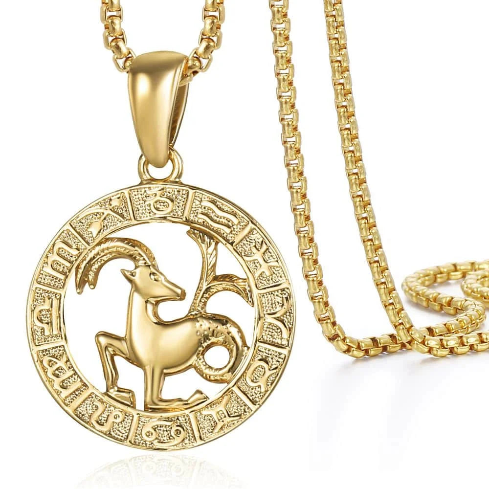 Men's Women's 12 Horoscope Zodiac Sign Gold Color Pendant Necklace Aries Leo Wholesale 12 Constellations Jewelry GPM24