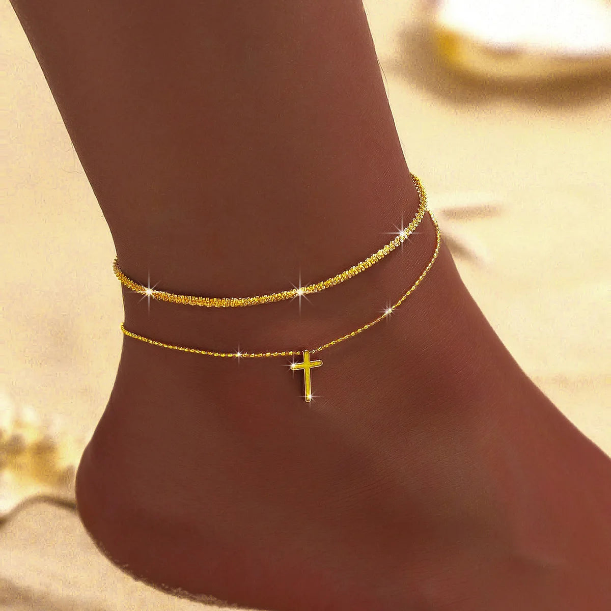2pcs Sparkling Silver Color Starry Star Anklet For Women Summer Beach Vacation Jewelry Simple Trendy Gifts