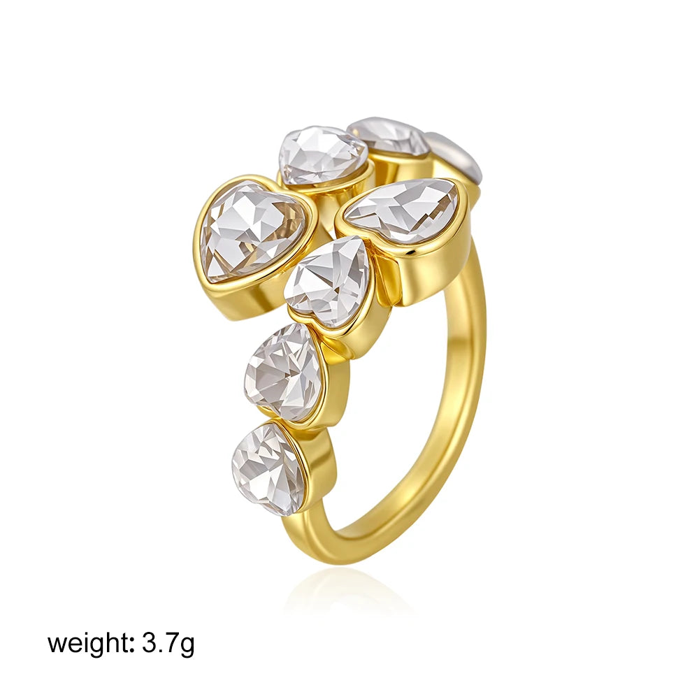 Stainless Steel Water Drop Shaped Large Zircon Rings 18K Gold Plated Opening Ring Women Waterproof Statement Jewelry