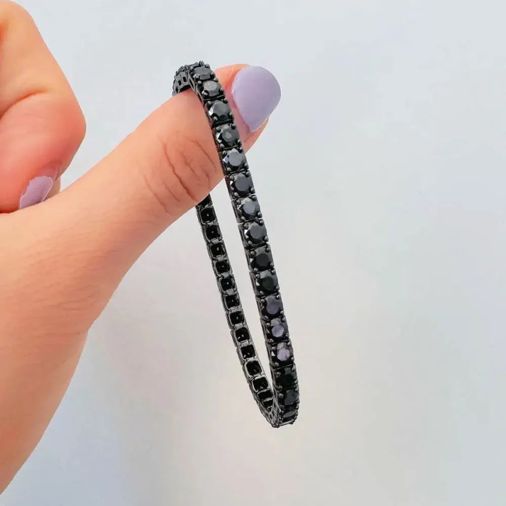 KNOBSPIN 3mm 4mm Black Moissanite Tennis Bracelet Full Diamond GRA 925 Sterling Silver Plated 18k Hiphop Bracelets for Women Man