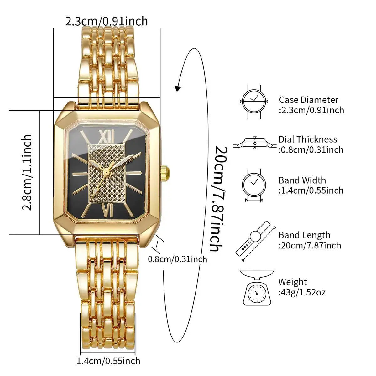 Fashion Rectangle Women Watches Ladies Stainless Steel Strap Quartz Wristwatches Reloj Mujer（Without Box）