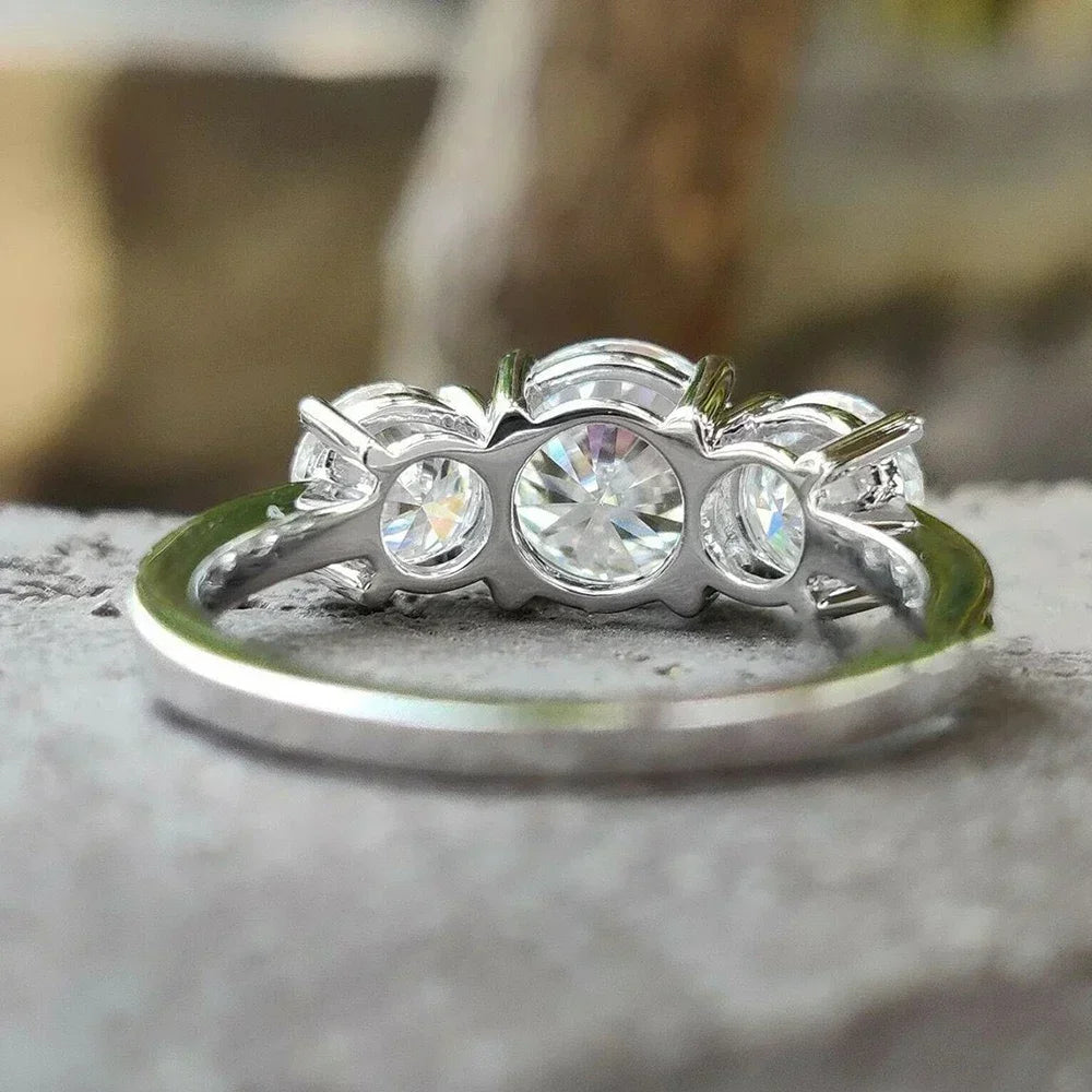 4Carat Moissanite Diamond Engagement Ring with Certificates 925 Sterling Silver Three-Stone Wedding Band for Women Fine Jewerlry