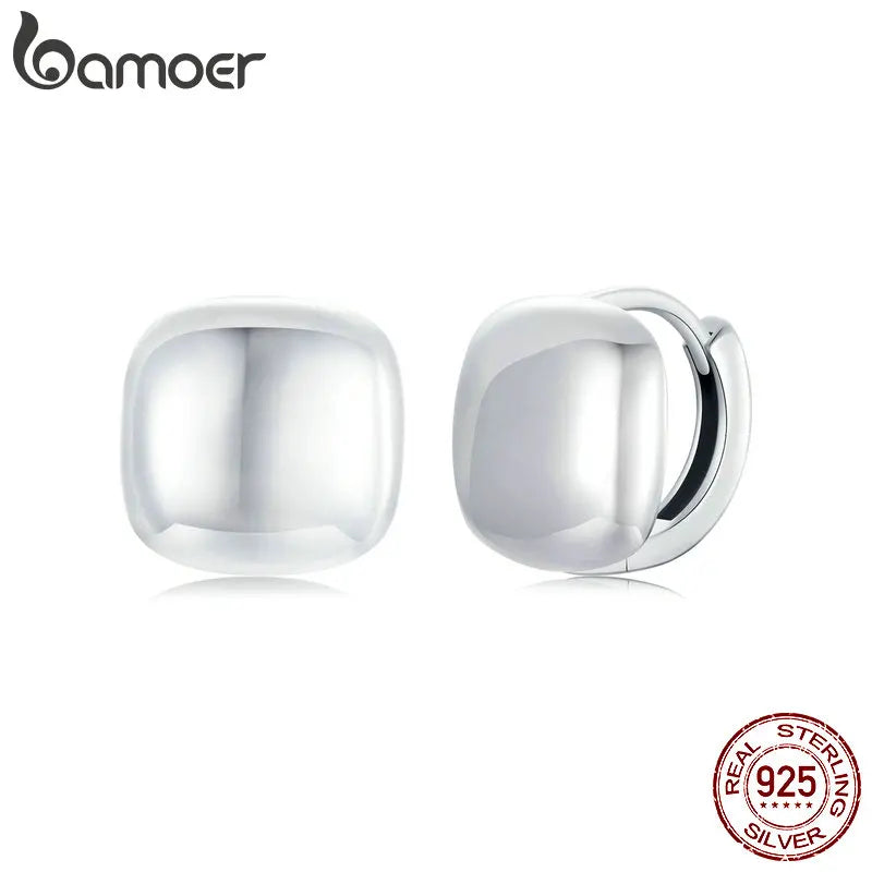 BAMOER 925 Sterling Silver Dainty Chunky Square Hoop Earrings for Women, White Gold Plated Hypoallergenic Lightweight Jewelry