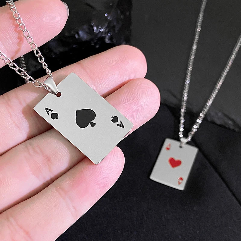 Fashionable Simple Playing Card Decorative Stainless Steel Necklace Suitable For Daily Party Travel And Fashionable Jewelry