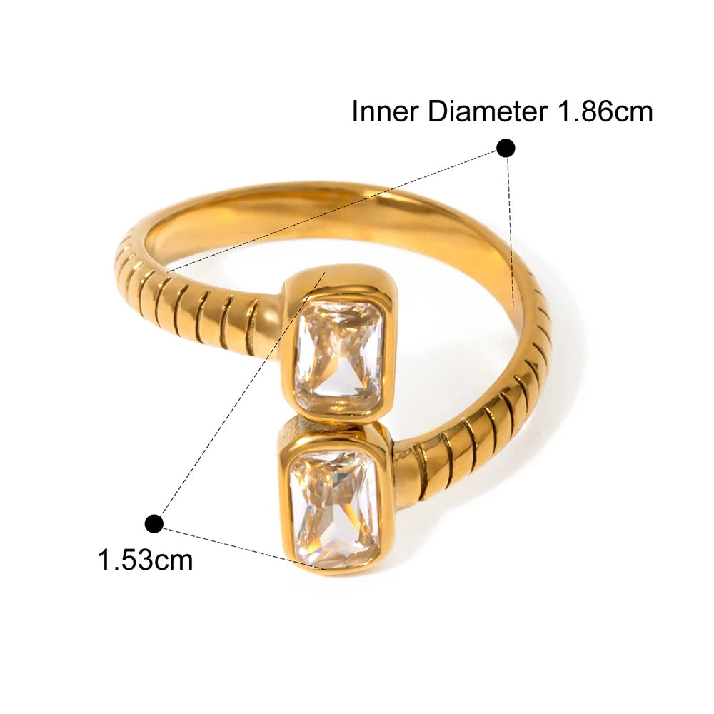 Stainless Steel Water Drop Shaped Large Zircon Rings 18K Gold Plated Opening Ring Women Waterproof Statement Jewelry