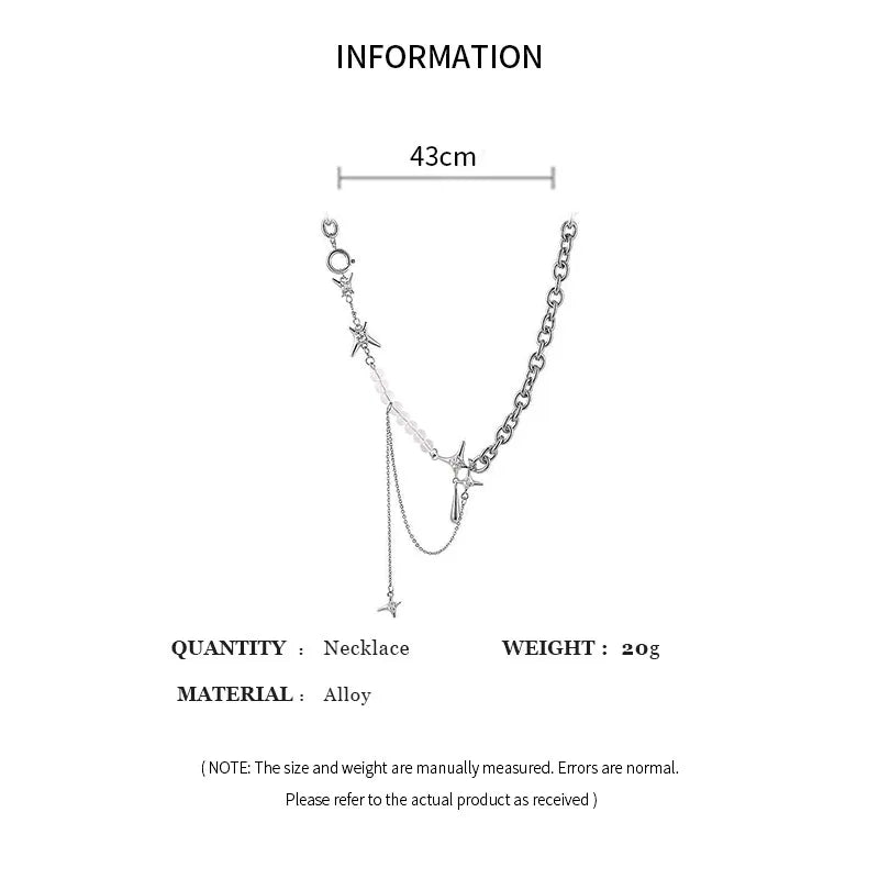 Y2k Irregular Star Chain Necklaces Women's Fashion Transparent Beads Zircon Choker Necklace Kpop Silver Color Summer Jewelry