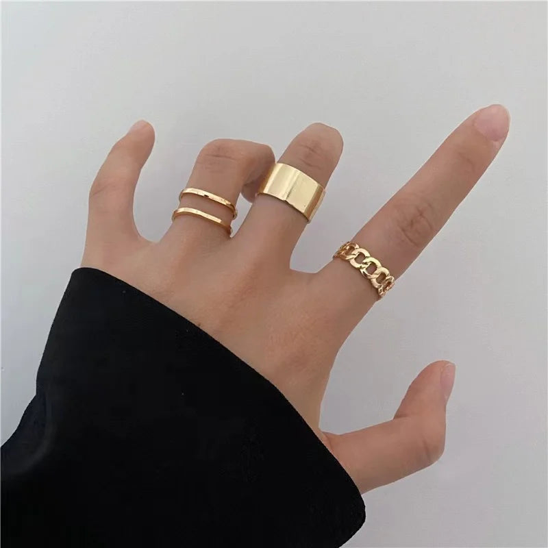 Cross-Border New Punk Style 10PCS Minimalist All-Match Glossy Men's And Women's Ring Sets, Men's And Women's Punk Chain Finger R