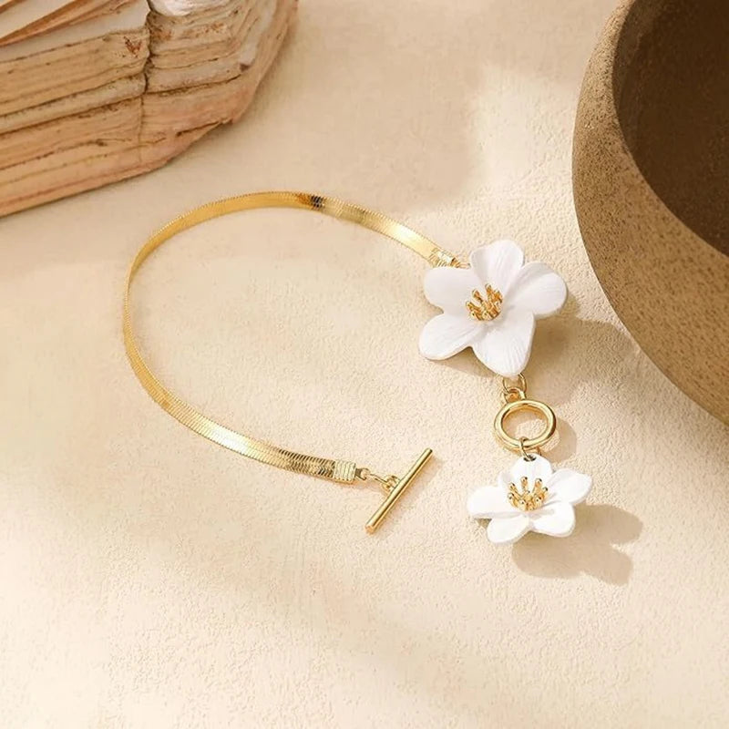 Summer Bohemian White Yellow Flower Charm Foot Chain Women Beach Vacation Anklet Trendy Daily Wearing Jewelry