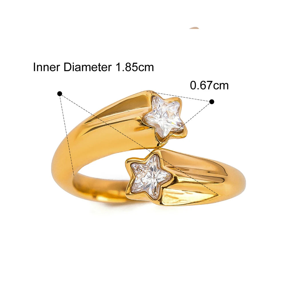 Stainless Steel Water Drop Shaped Large Zircon Rings 18K Gold Plated Opening Ring Women Waterproof Statement Jewelry