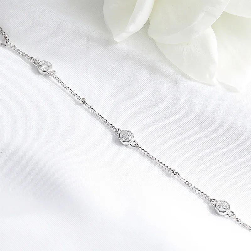Smyoue 3MM Moissanite Bracelets for Women 14-21cm Wrist Size Adjustable Chain 925 Sterling Silver Plated 18K Wholesale Jewelry