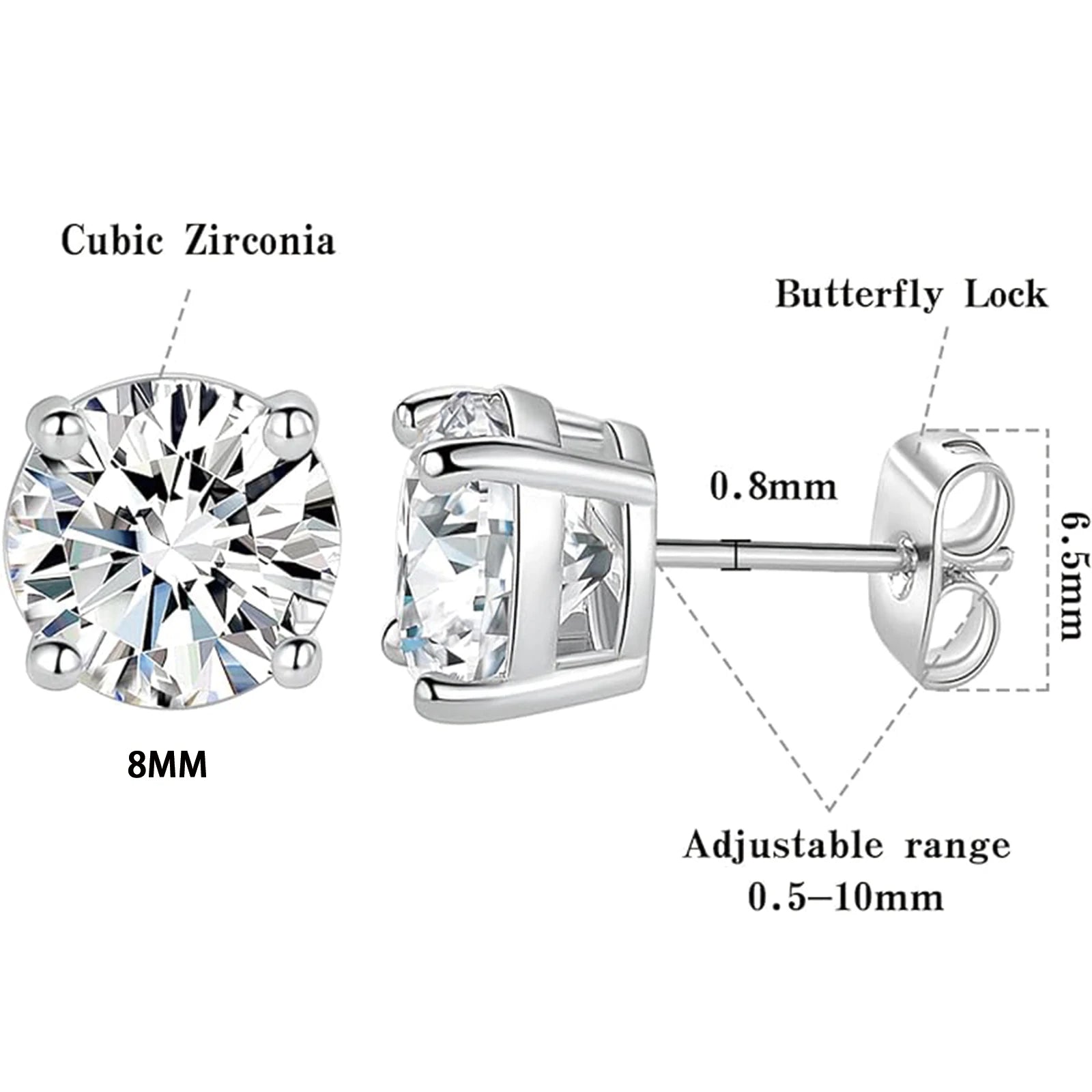 925 silver, moissanite stud earrings, men's earrings, women's earrings, set with 6/7/8mm moissanite, simple and small style, sui