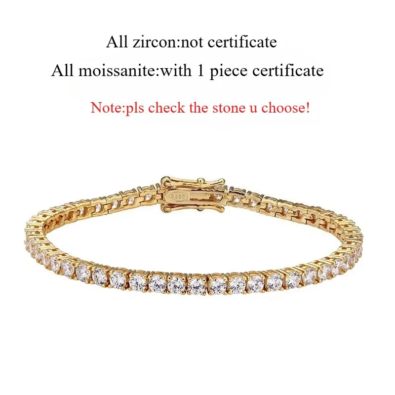Smyoue 18k Gold Plated Moissanite Tennis Bracelet for Women 3/4/5mm Classic 925 Sterling Silver Certified Bracelet for Men Chain