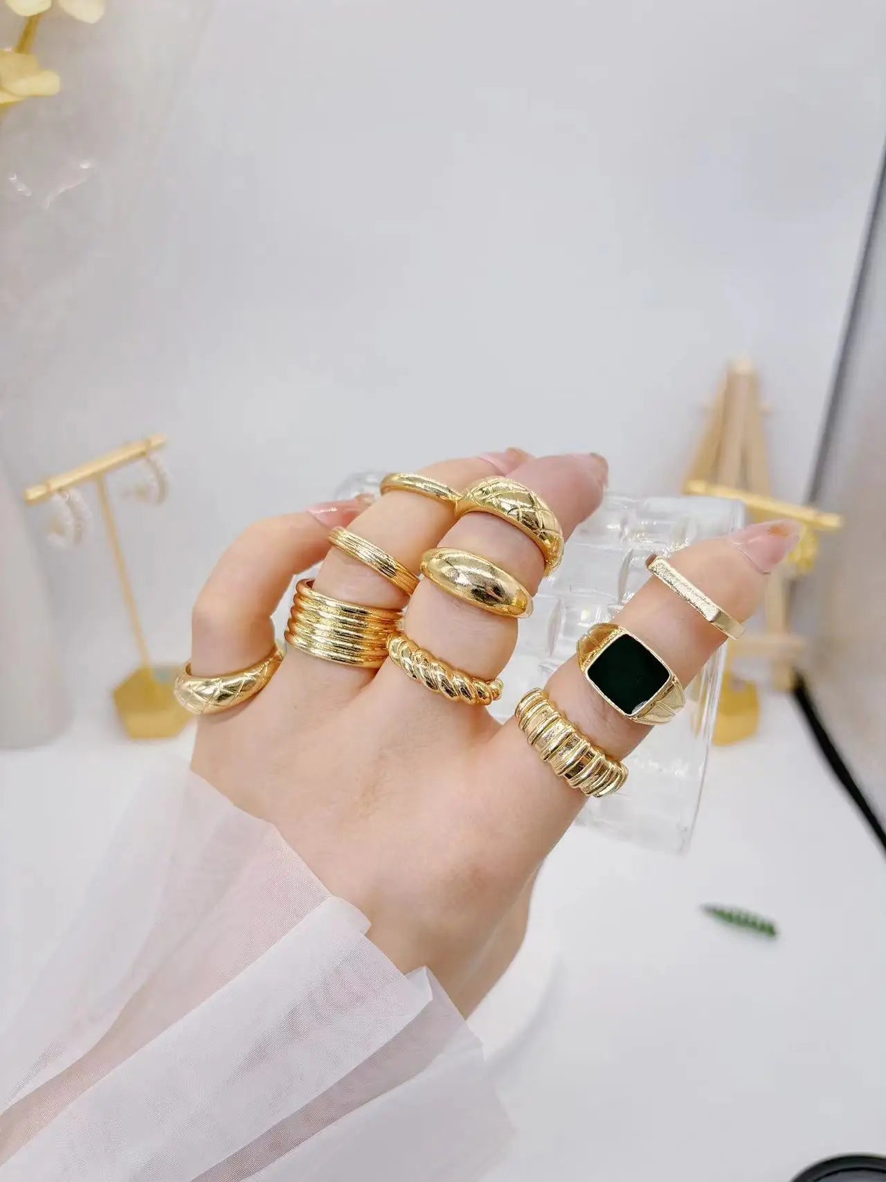 Cross-Border New Punk Style 10PCS Minimalist All-Match Glossy Men's And Women's Ring Sets, Men's And Women's Punk Chain Finger R