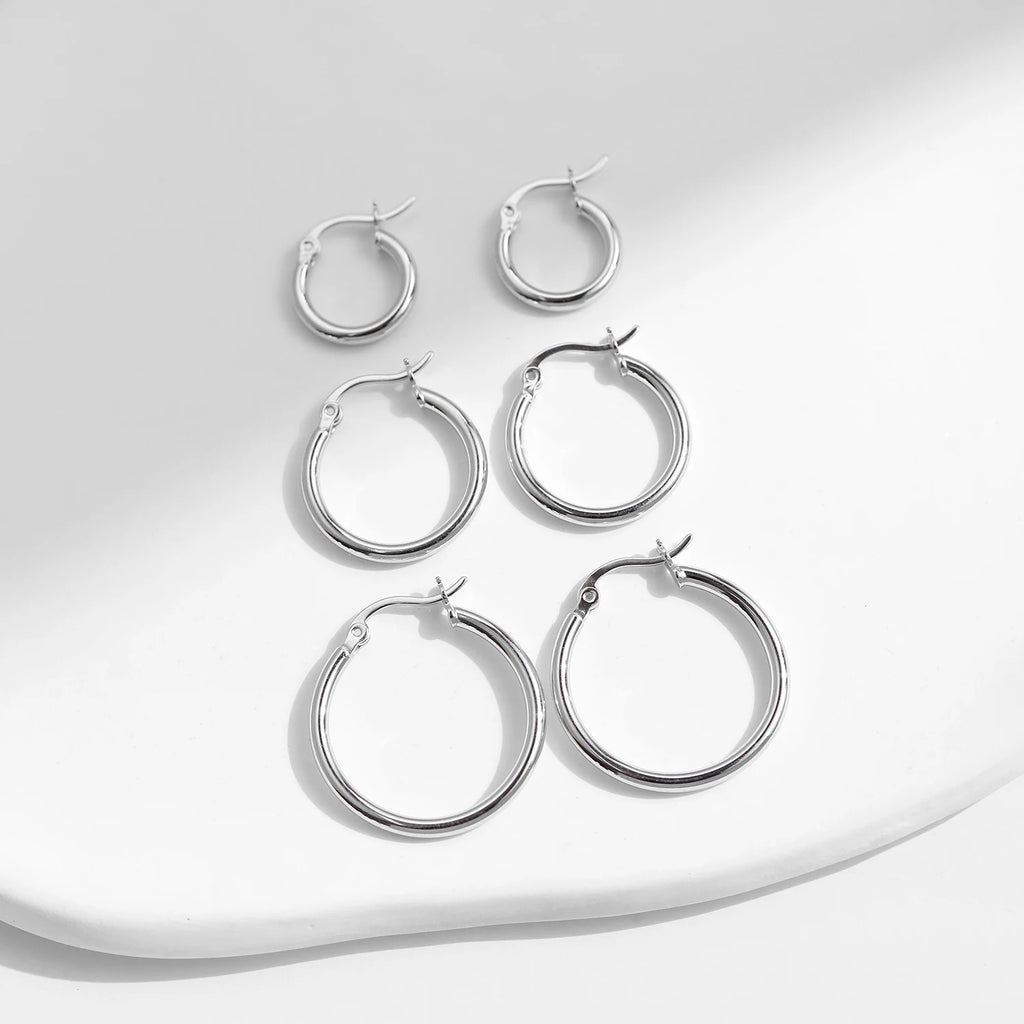 MODIAN 925 Sterling Silver Bold Classic Simple French Hoop Earrings 18K White Gold Plated Earrings For Women Fine Jewelry