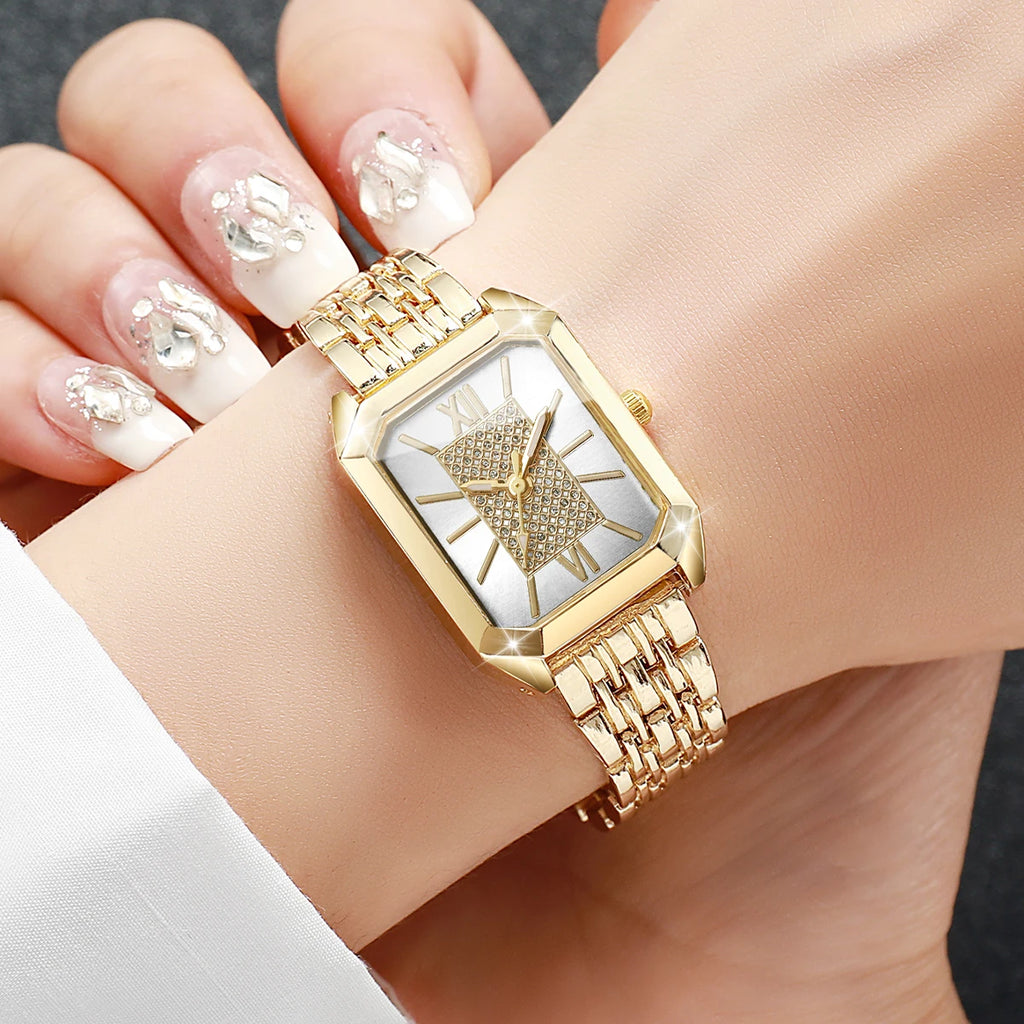 Fashion Rectangle Women Watches Ladies Stainless Steel Strap Quartz Wristwatches Reloj Mujer（Without Box）