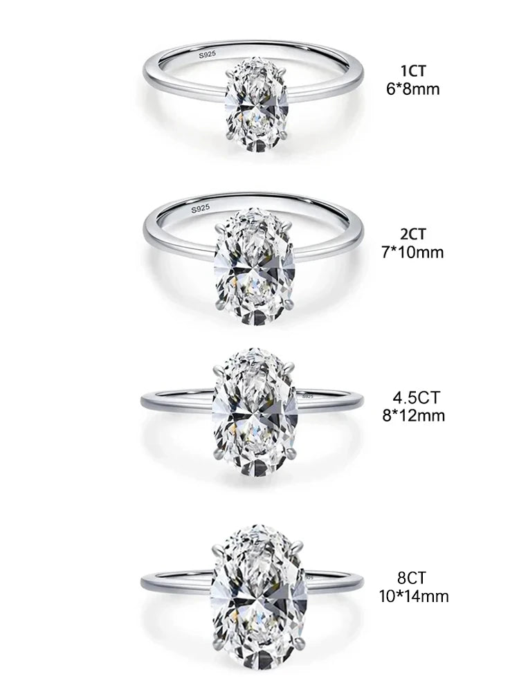 Excidious 925 Sterling Silver Ring – Elegant Oval Zircon (1–8CT)
