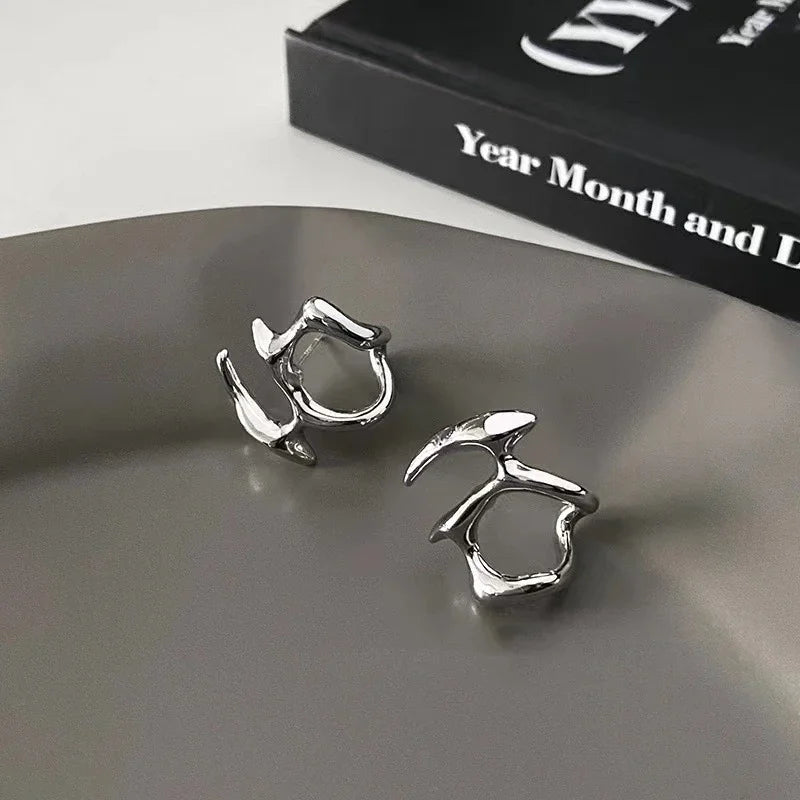 Fashion Punk Irregular Liquid Earrings Hip-Hop Personality Metal Hollow Earrings Clip Girls Party Jewelry Gifts Y2K Accessories