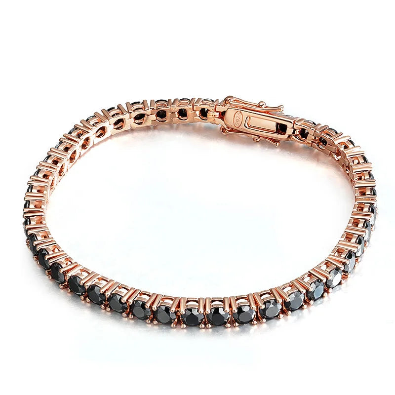 KNOBSPIN 3mm 4mm Black Moissanite Tennis Bracelet Full Diamond GRA 925 Sterling Silver Plated 18k Hiphop Bracelets for Women Man