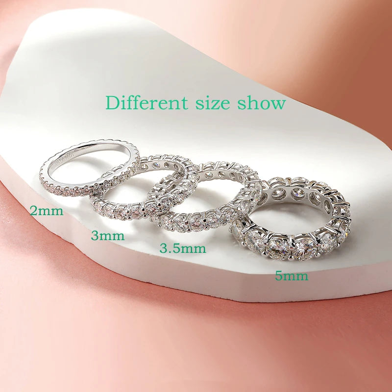 Smyoue 2-5mm Full Moissanite Ring for Women Sparkling Wedding Eternity Bands 100% S925 Sterling Silver Jewelry Classic Ring