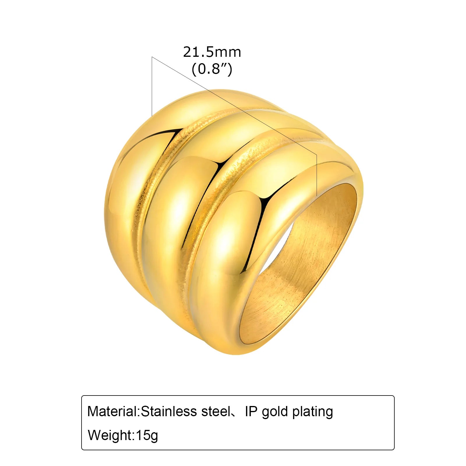 Waterproof Stainless Steel Chunky Dome Rings for Women, Geometric Ring Gold Plated Aesthetic Fashion Jewelry
