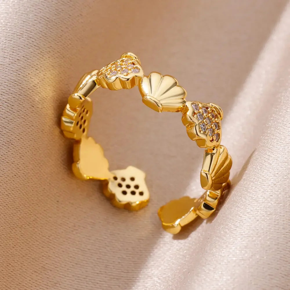 Ocean Starfish Shell Open Rings For Women Gold Color Stainless Steel Ring Summer Beach Aesthetic Waterproof Jewelry Gift