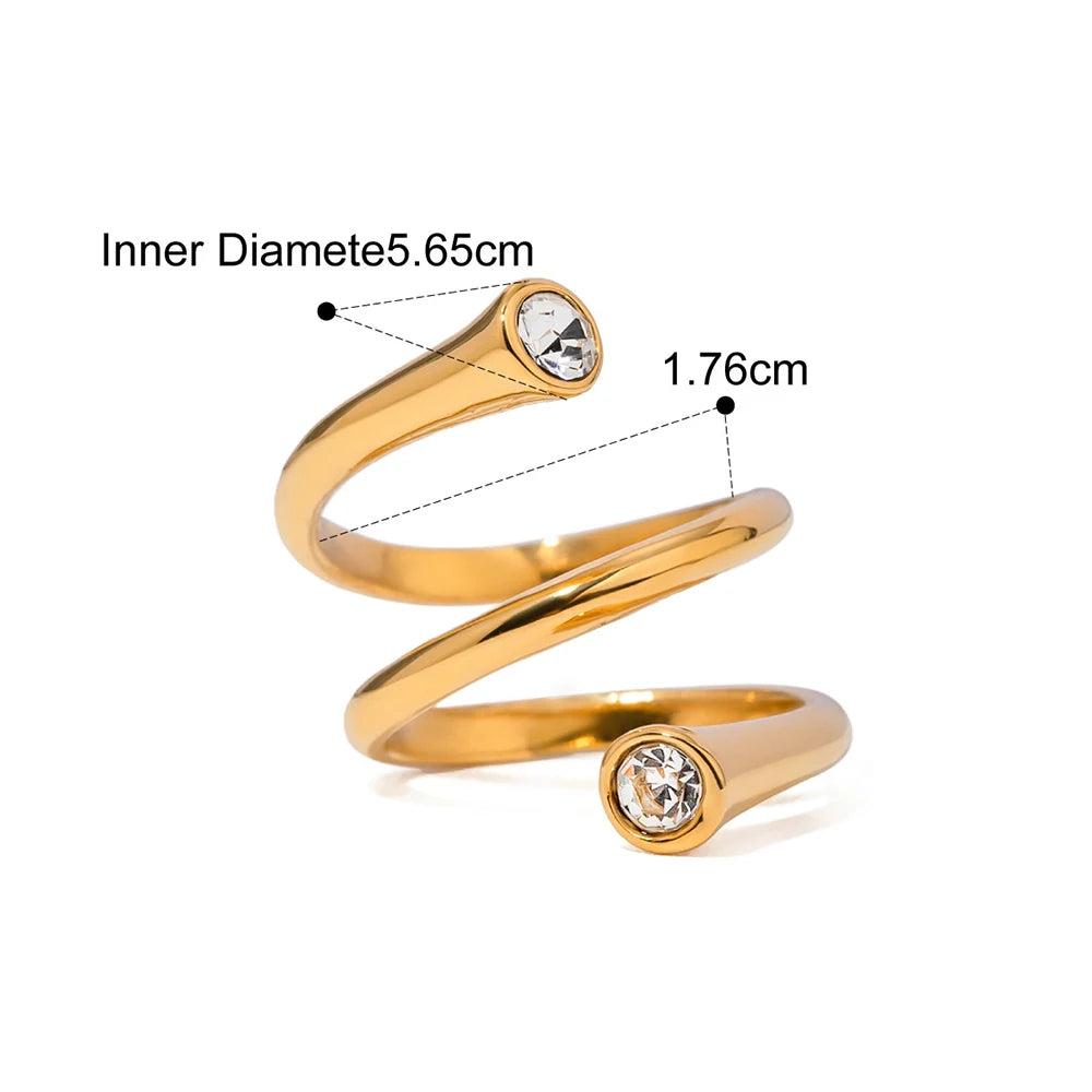 Stainless Steel Water Drop Shaped Large Zircon Rings 18K Gold Plated Opening Ring Women Waterproof Statement Jewelry