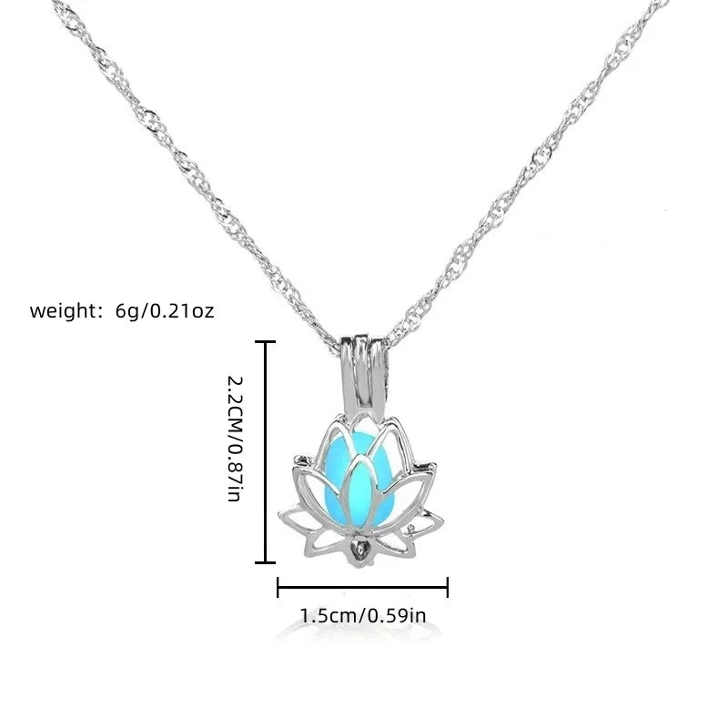 Luminous Glowing In The Dark Moon Lotus Flower Shaped Pendant Necklace For Women Yoga Prayer Buddhism Jewelry