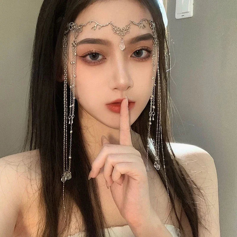 Handmade Sweet Wedding Headpiece Crystal Bridal Head Chain Tiara Hair Jewelry for Women Rhinestone Forehead Headband Accessories