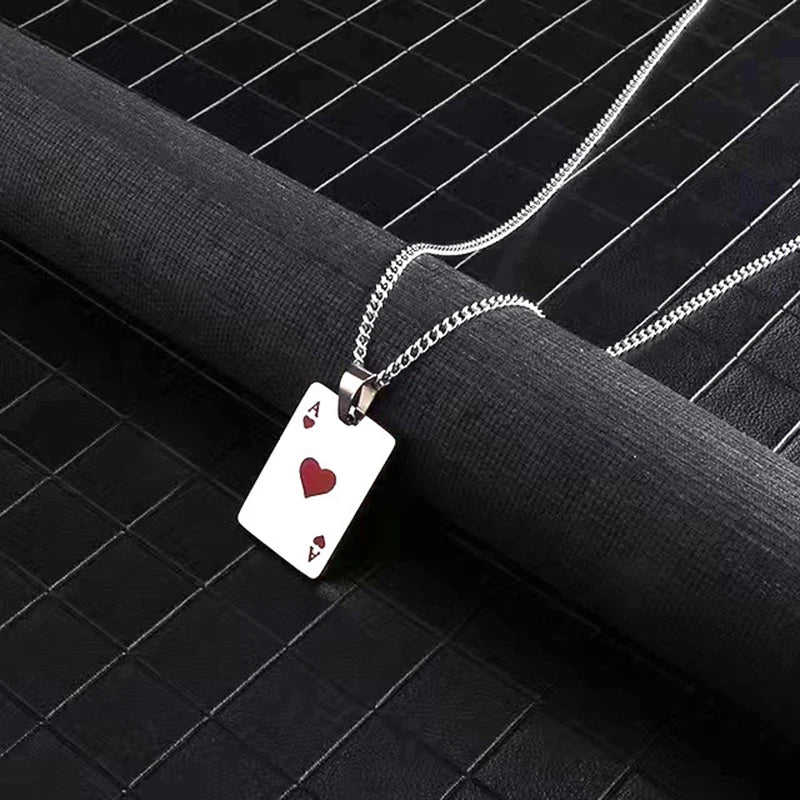 Fashionable Simple Playing Card Decorative Stainless Steel Necklace Suitable For Daily Party Travel And Fashionable Jewelry