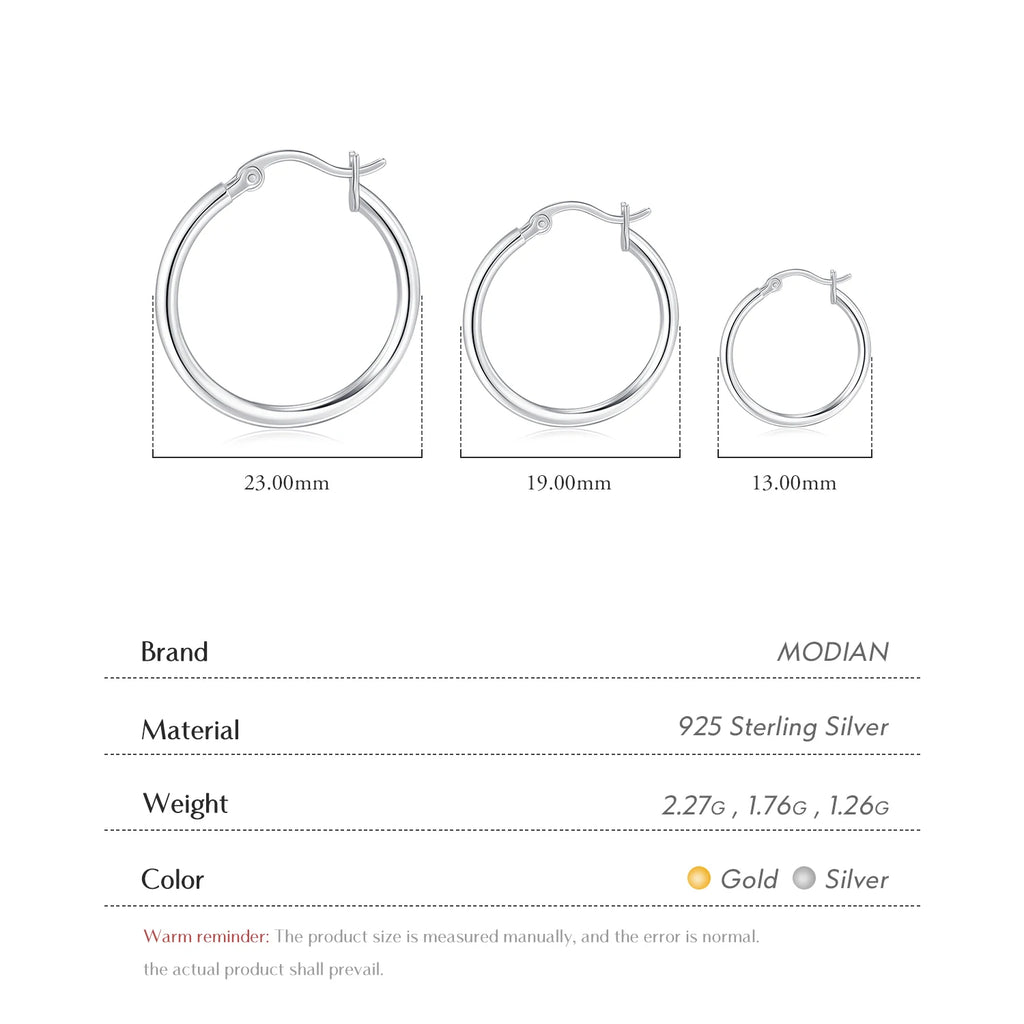 MODIAN 925 Sterling Silver Bold Classic Simple French Hoop Earrings 18K White Gold Plated Earrings For Women Fine Jewelry