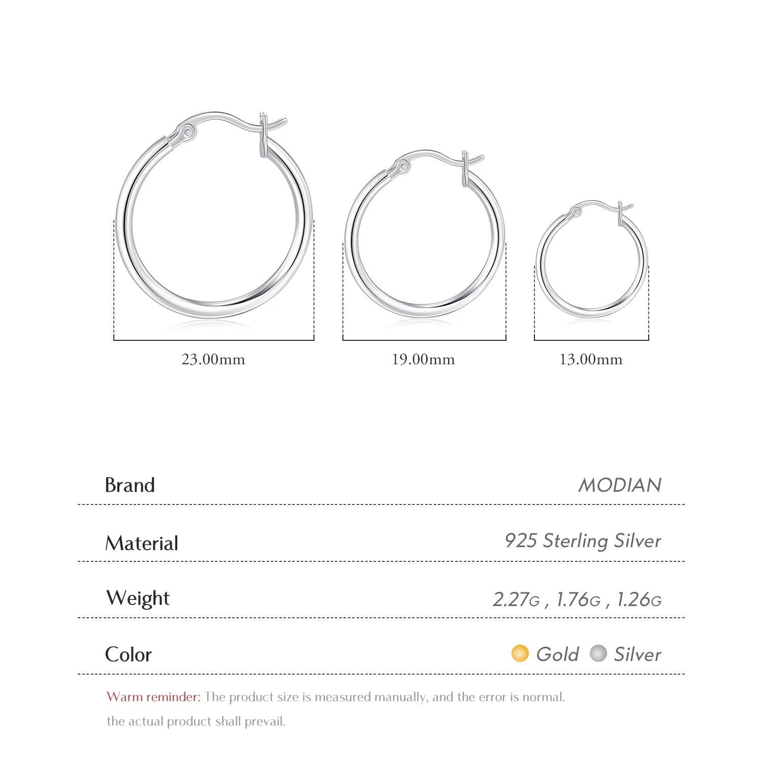 MODIAN 925 Sterling Silver Bold Classic Simple French Hoop Earrings 18K White Gold Plated Earrings For Women Fine Jewelry