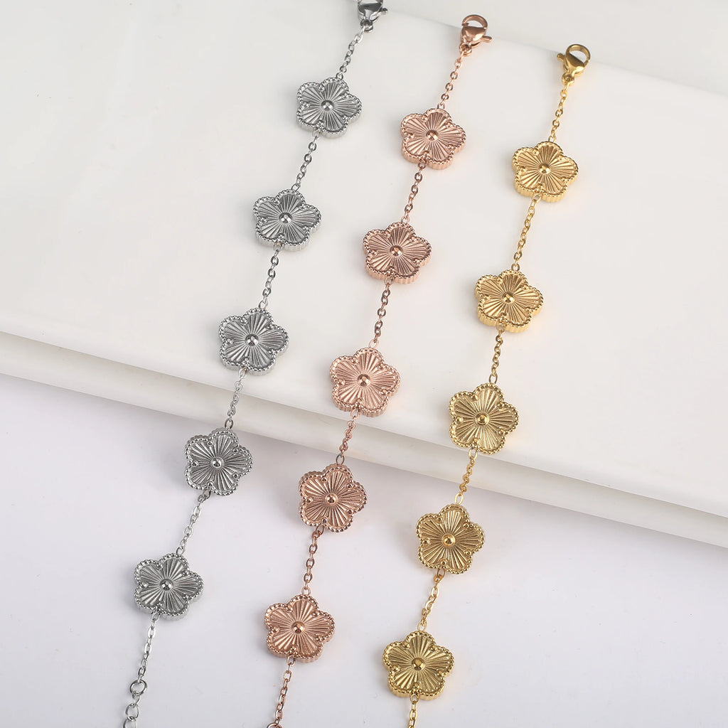 Hot Sale Stainless Steel Laser Five Leaf Flower Petal Adjustable Clover Bracelet Classic for Woman Girl Brand Jewelry Party Gift