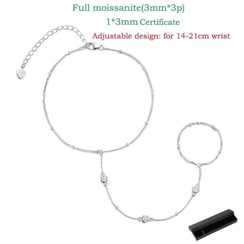 Smyoue 3MM Moissanite Bracelets for Women 14-21cm Wrist Size Adjustable Chain 925 Sterling Silver Plated 18K Wholesale Jewelry