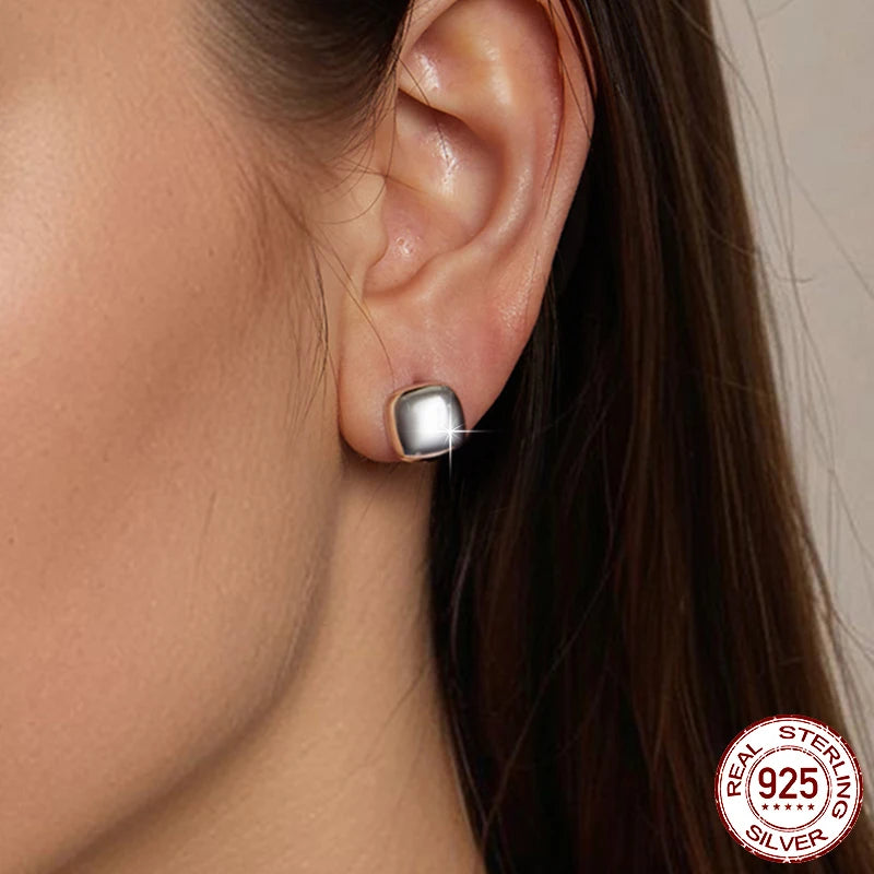 BAMOER 925 Sterling Silver Dainty Chunky Square Hoop Earrings for Women, White Gold Plated Hypoallergenic Lightweight Jewelry