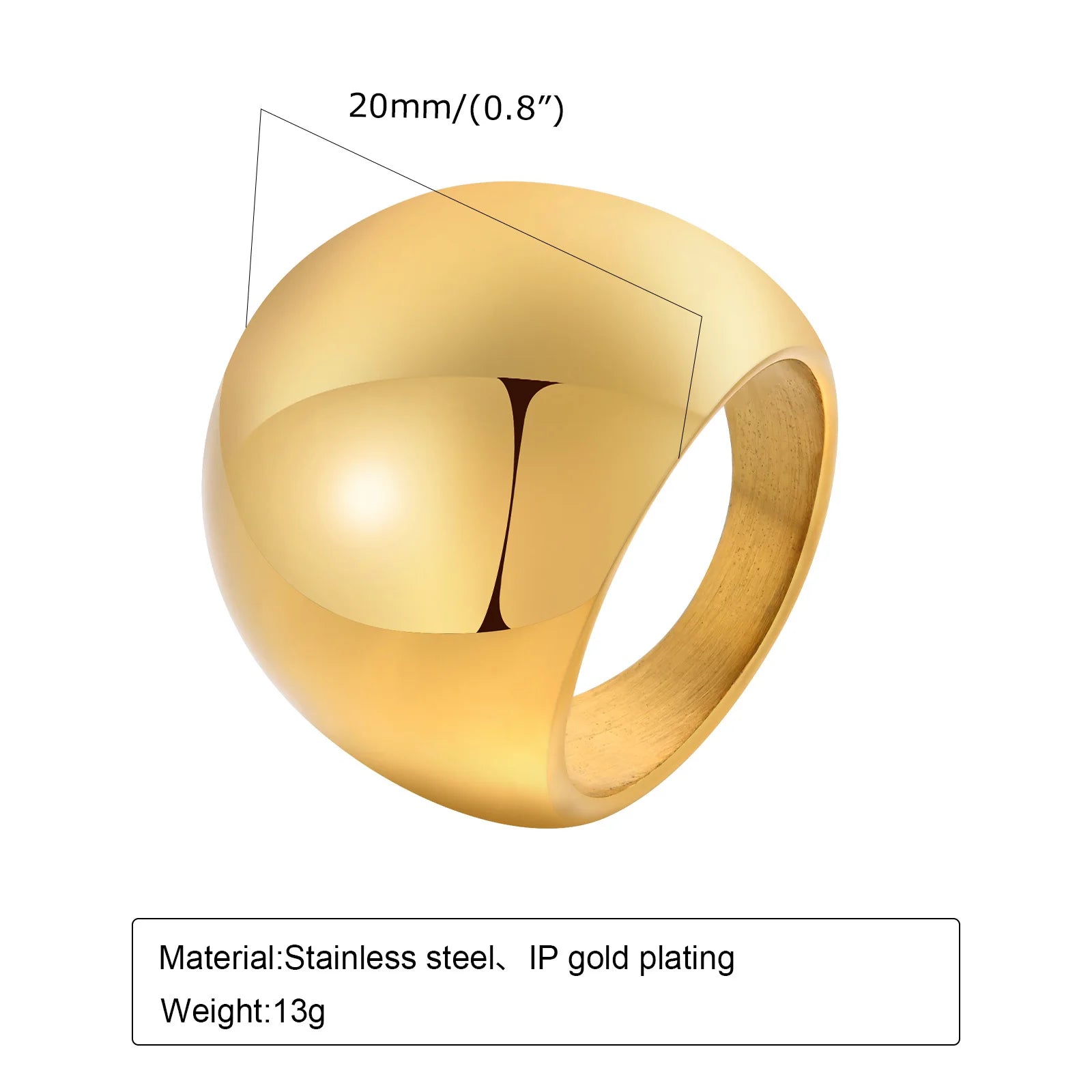 Waterproof Stainless Steel Chunky Dome Rings for Women, Geometric Ring Gold Plated Aesthetic Fashion Jewelry