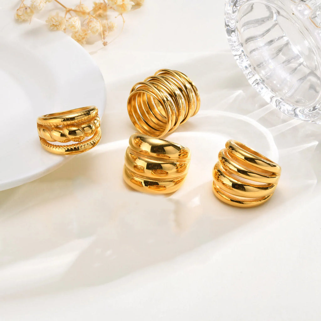 Waterproof Stainless Steel Chunky Dome Rings for Women, Geometric Ring Gold Plated Aesthetic Fashion Jewelry