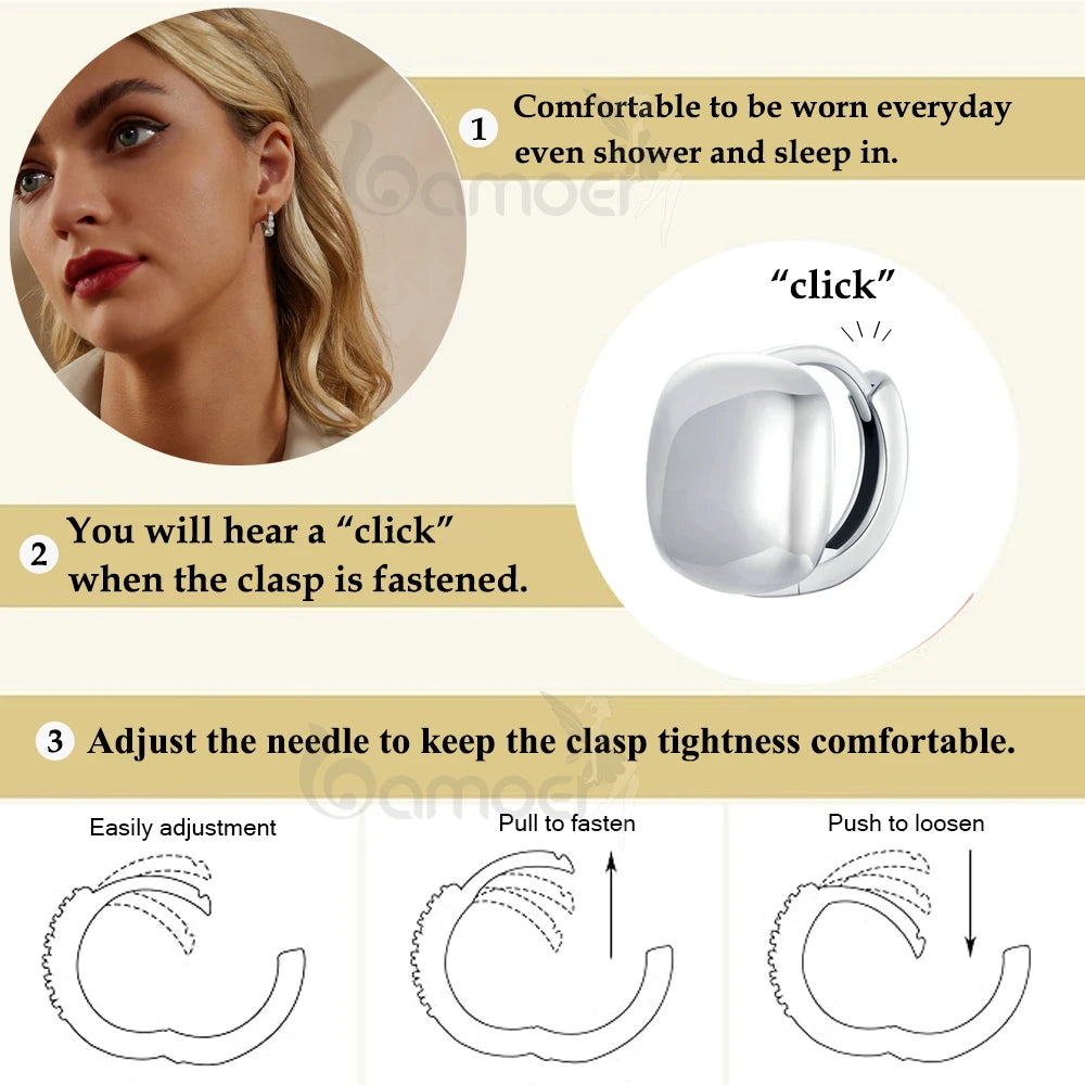 BAMOER 925 Sterling Silver Dainty Chunky Square Hoop Earrings for Women, White Gold Plated Hypoallergenic Lightweight Jewelry