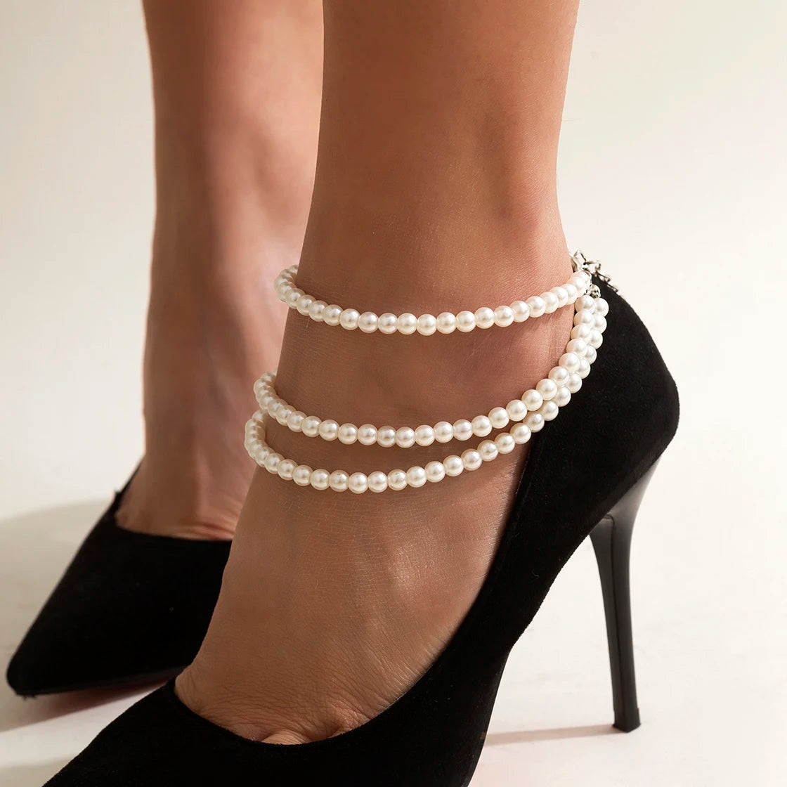 Ingemark 1PC Multilayer Tassel Pearl Chain Anklets Women Lady High Heel Ankle Bracelet Barefoot Sandals Prom Foot Party Jewelry
